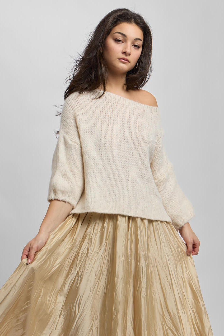 Womens knitted half sleeve sweater with a boatneck neckline