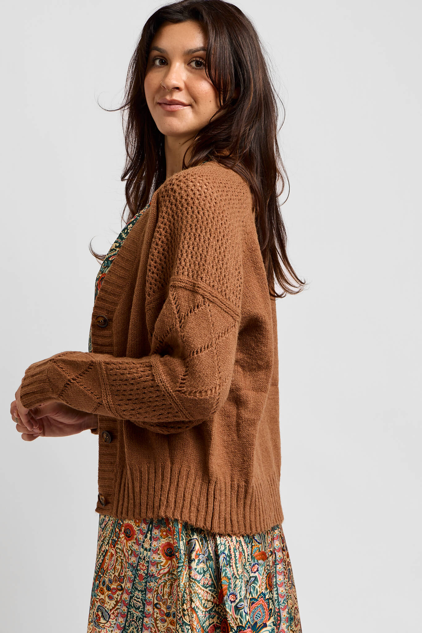 Womens brown button up cardigan