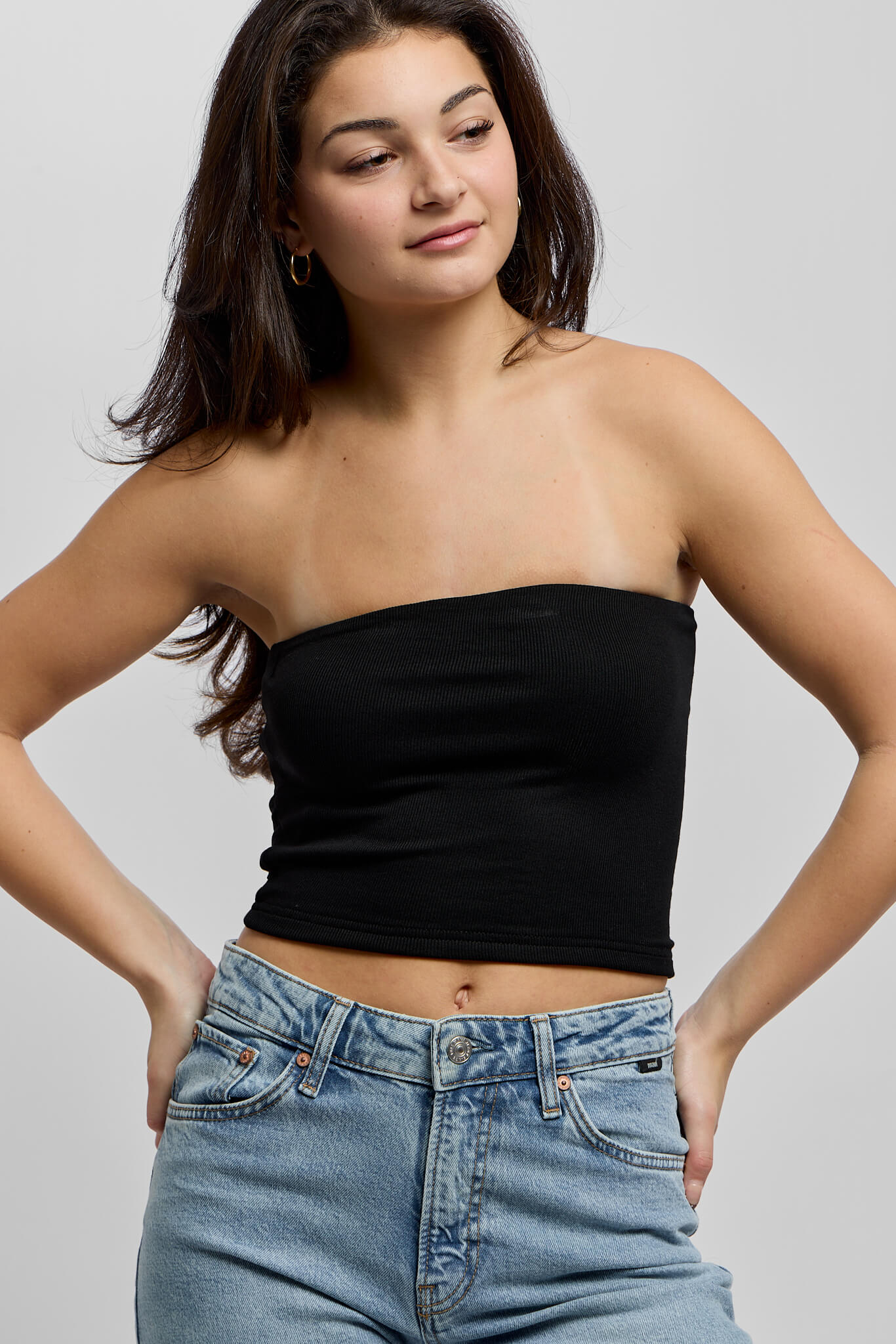 Womens black ribbed tube top