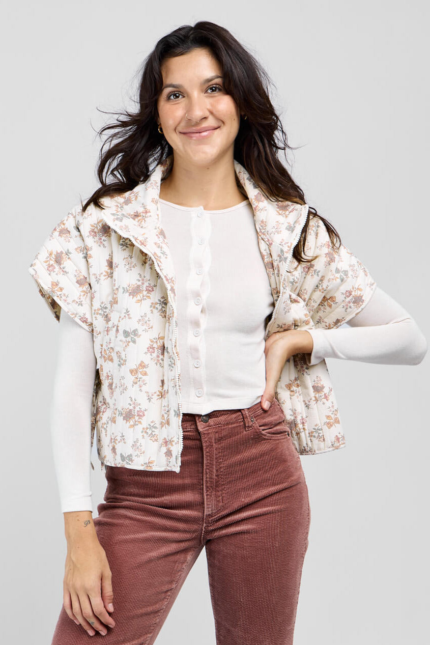 Womens floral print ivory vest