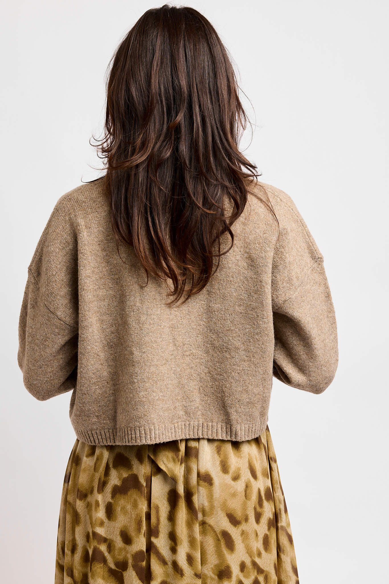 Womens brown semi cropped brown knit cardigan