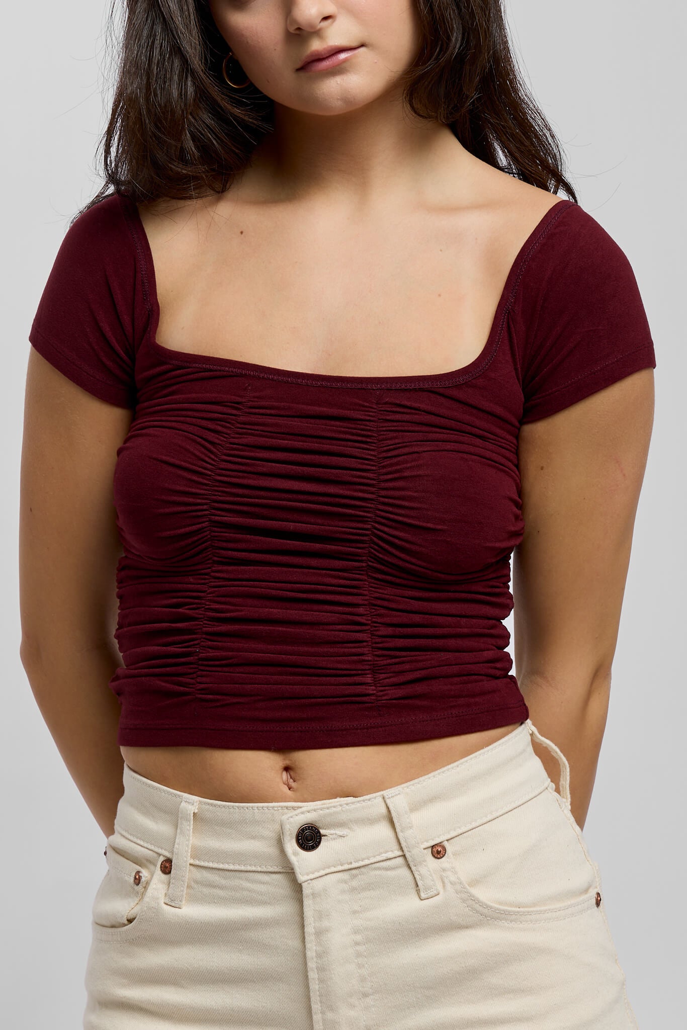 Womens square neck top made of velvet like material
