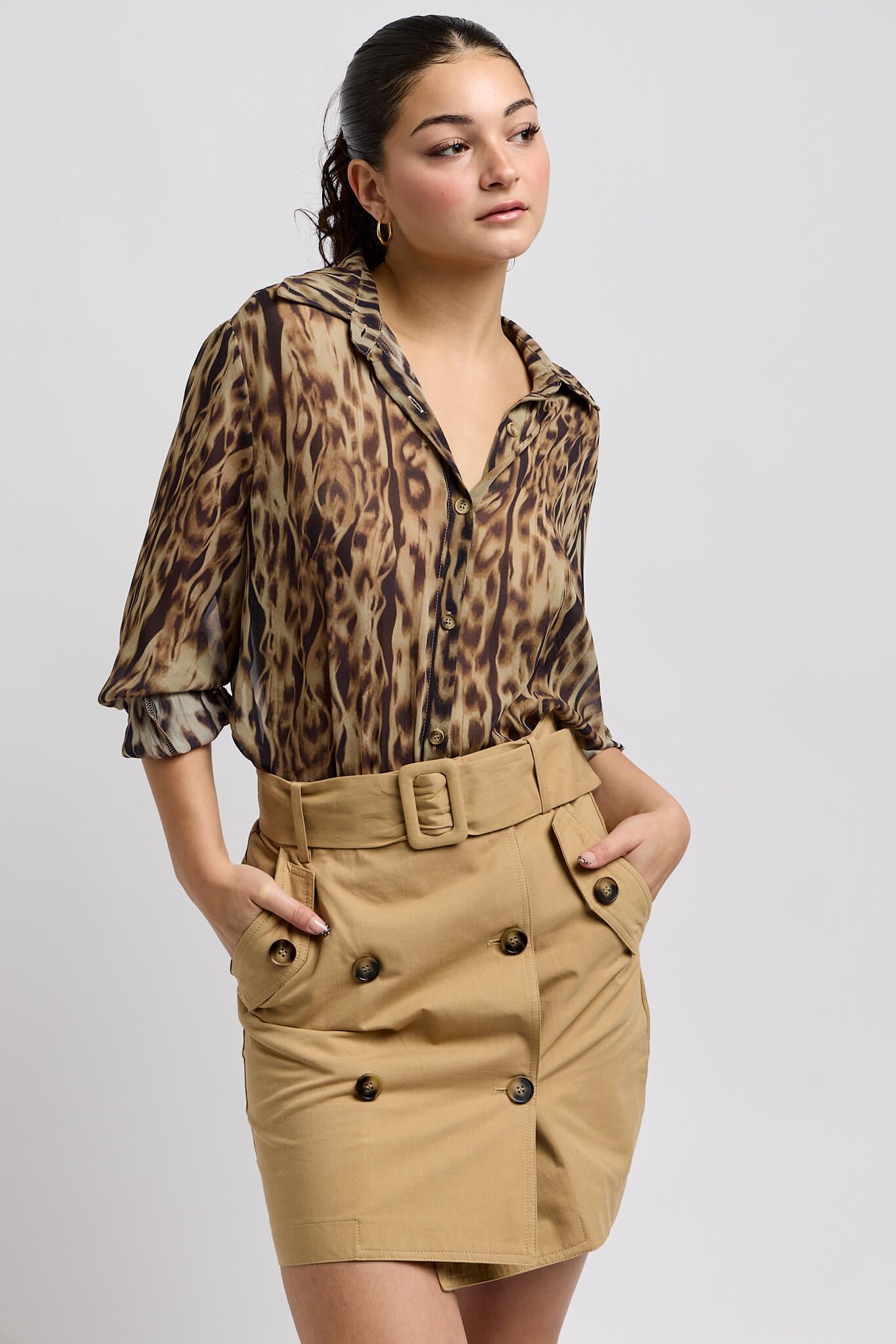 Womens leopard print semi sheer blouse