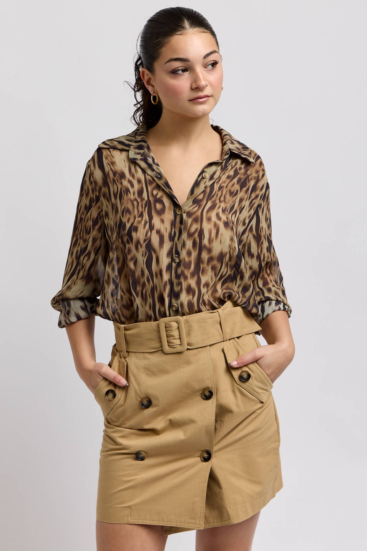 Womens trench coat inspired skirt with belt