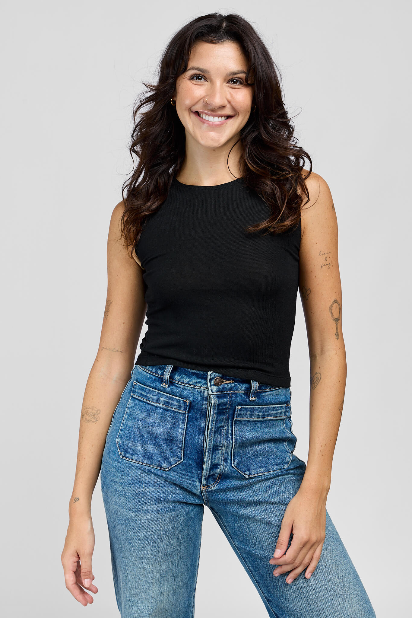 Womens black sleeveless ribbed tank