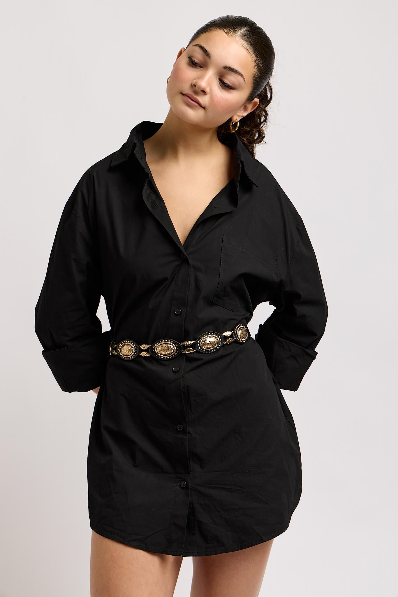 Womens long tunic buttonup top