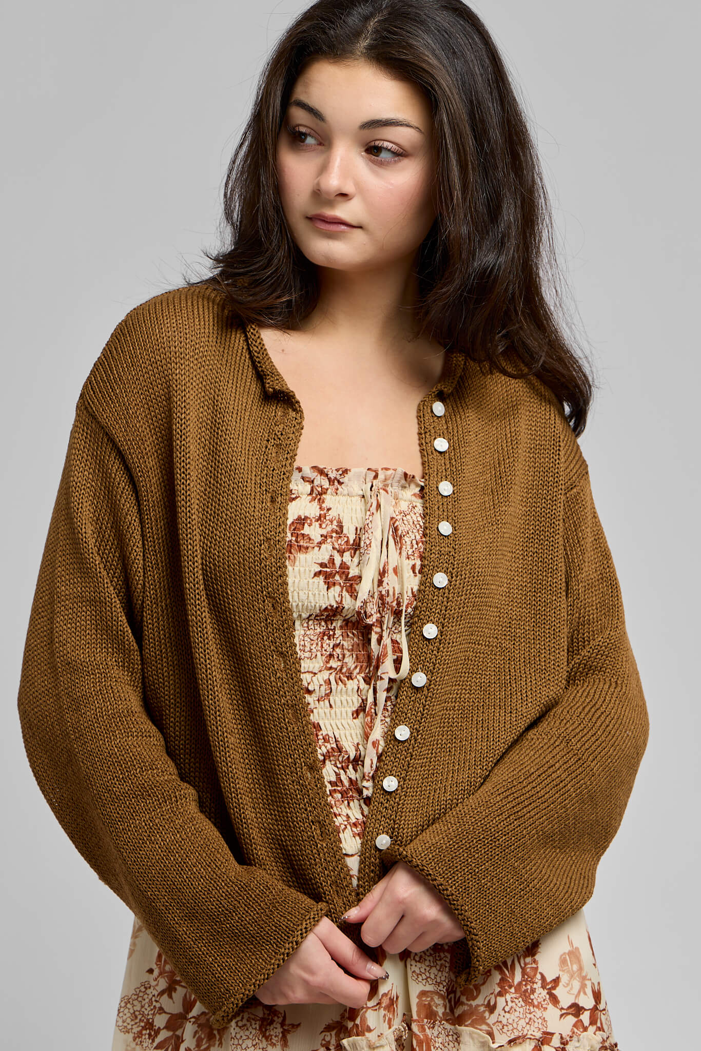 Womens brown loose fit cardi