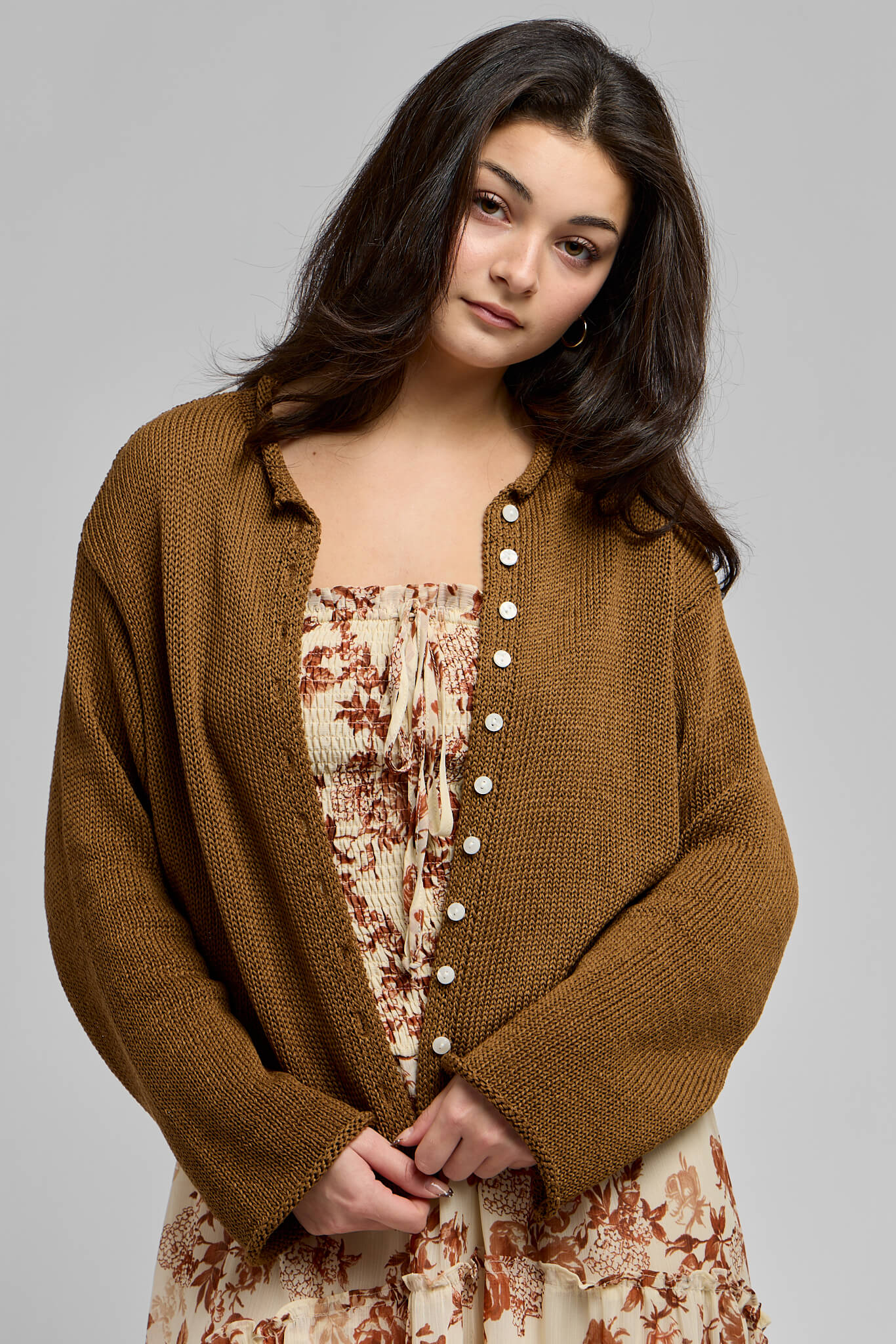 Womens brown button up cardigan