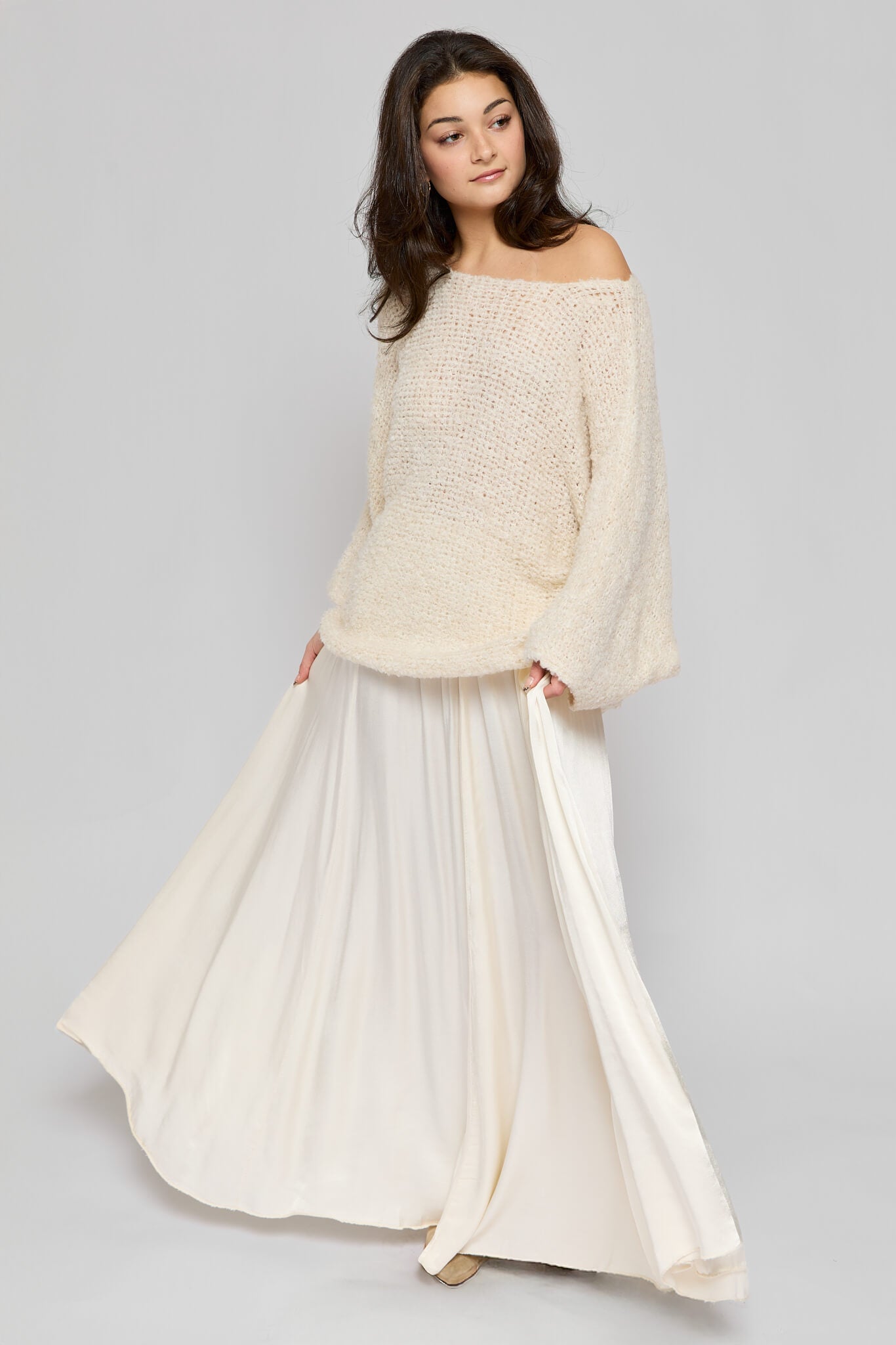 Womens flowy silky maxi skirt