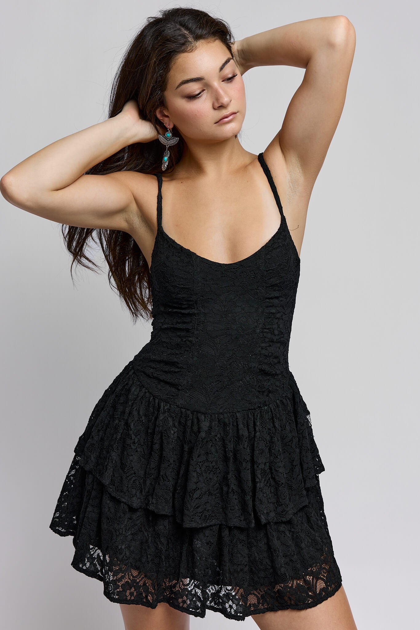 Womens short black lace dress