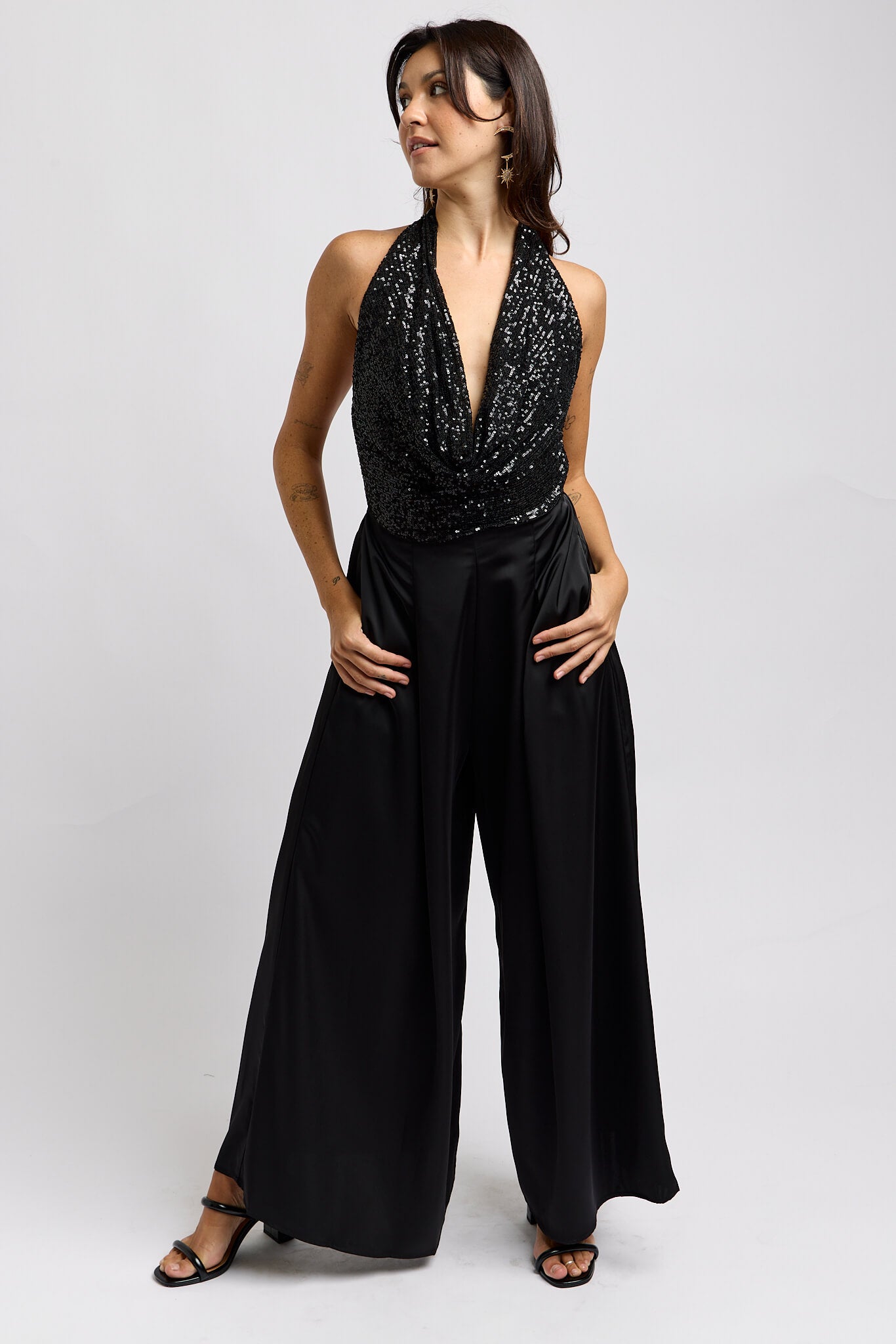 Womens sequin halter jumpsuit
