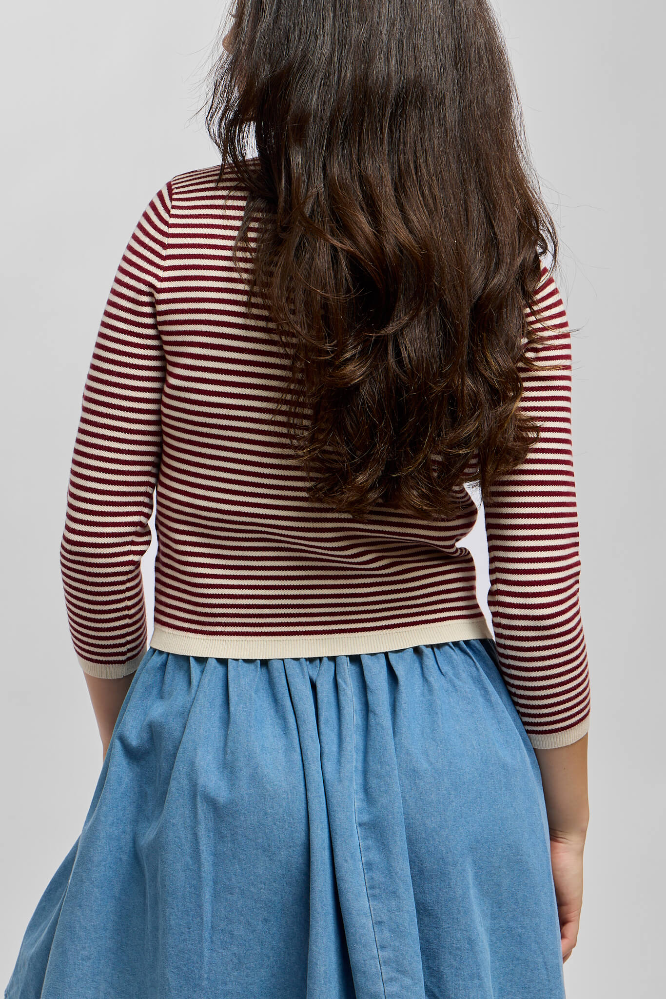 Womens cream and burgundy striped cardigan