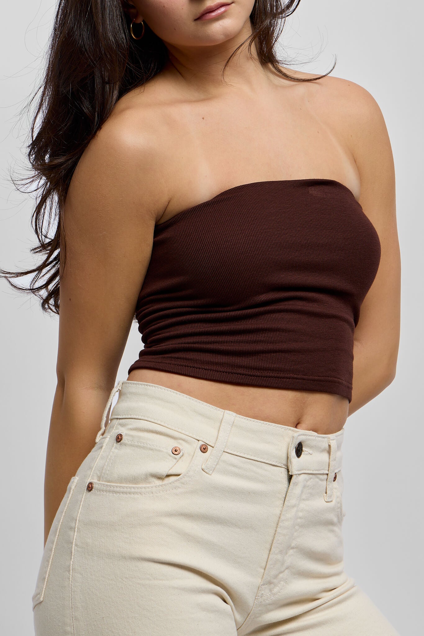 Womens dark brown strapless tube top