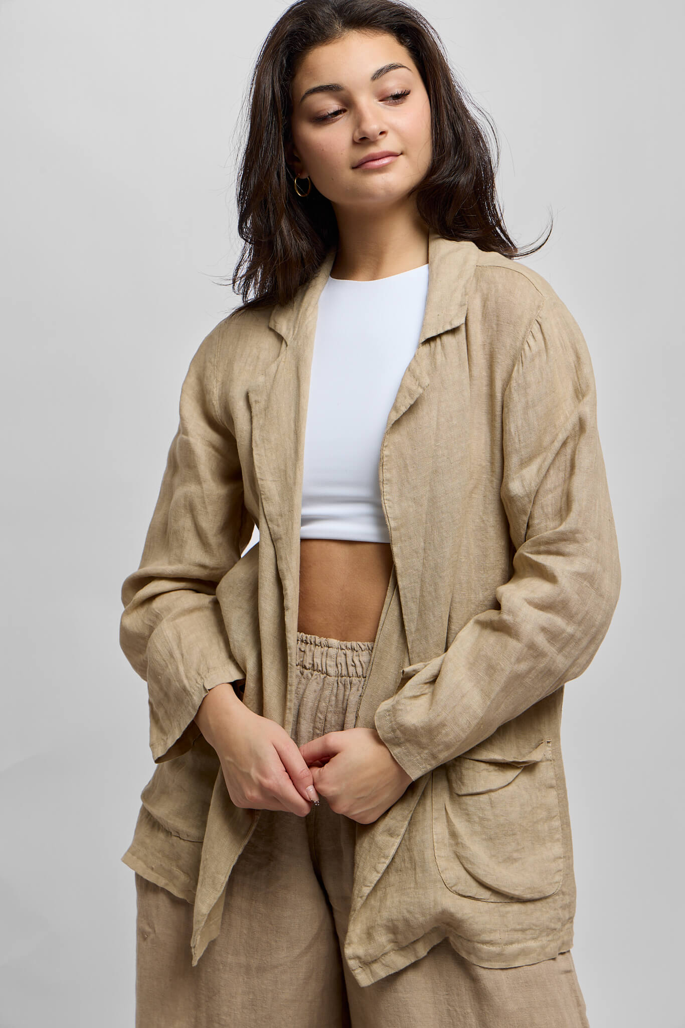 Womens neutral colored italian linen blazer