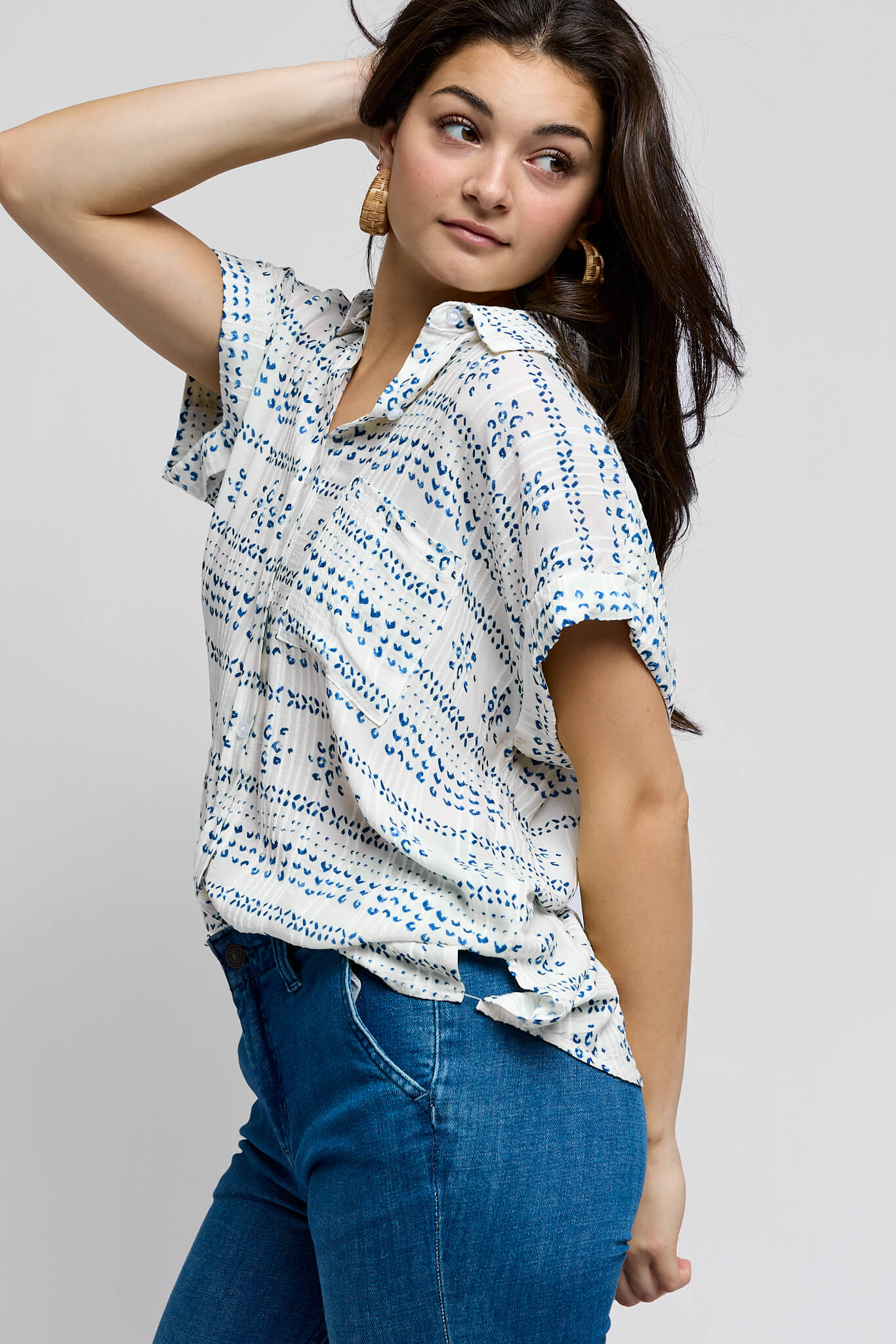 Womens light weight relaxed mudcloth print shirt