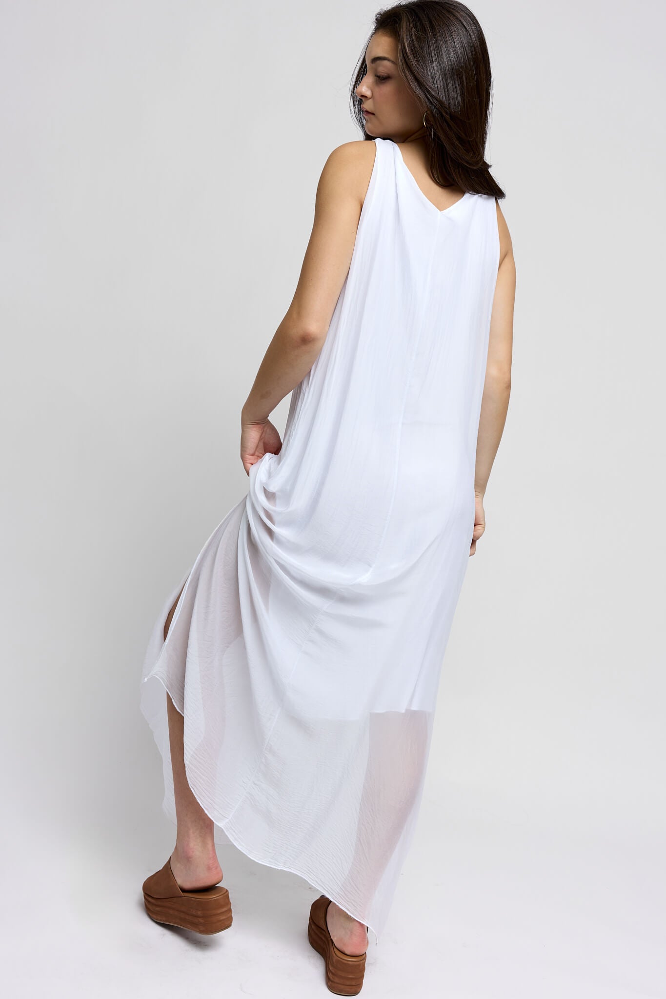 Womens lightweight sheer basic white maxi dress