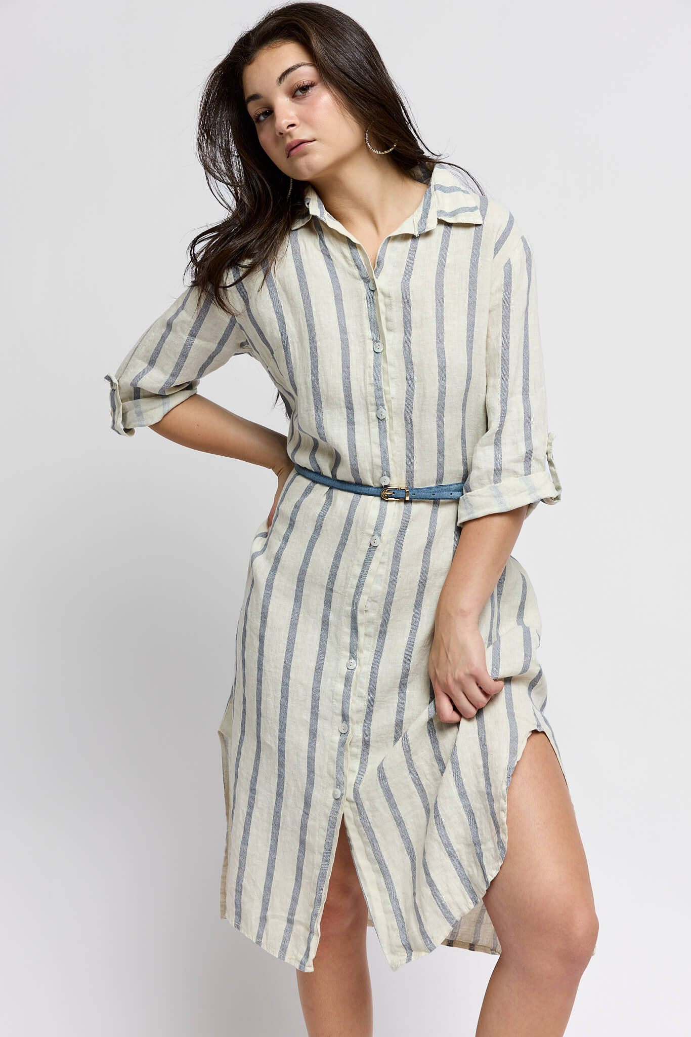 Womens collard long tunic shirt dress