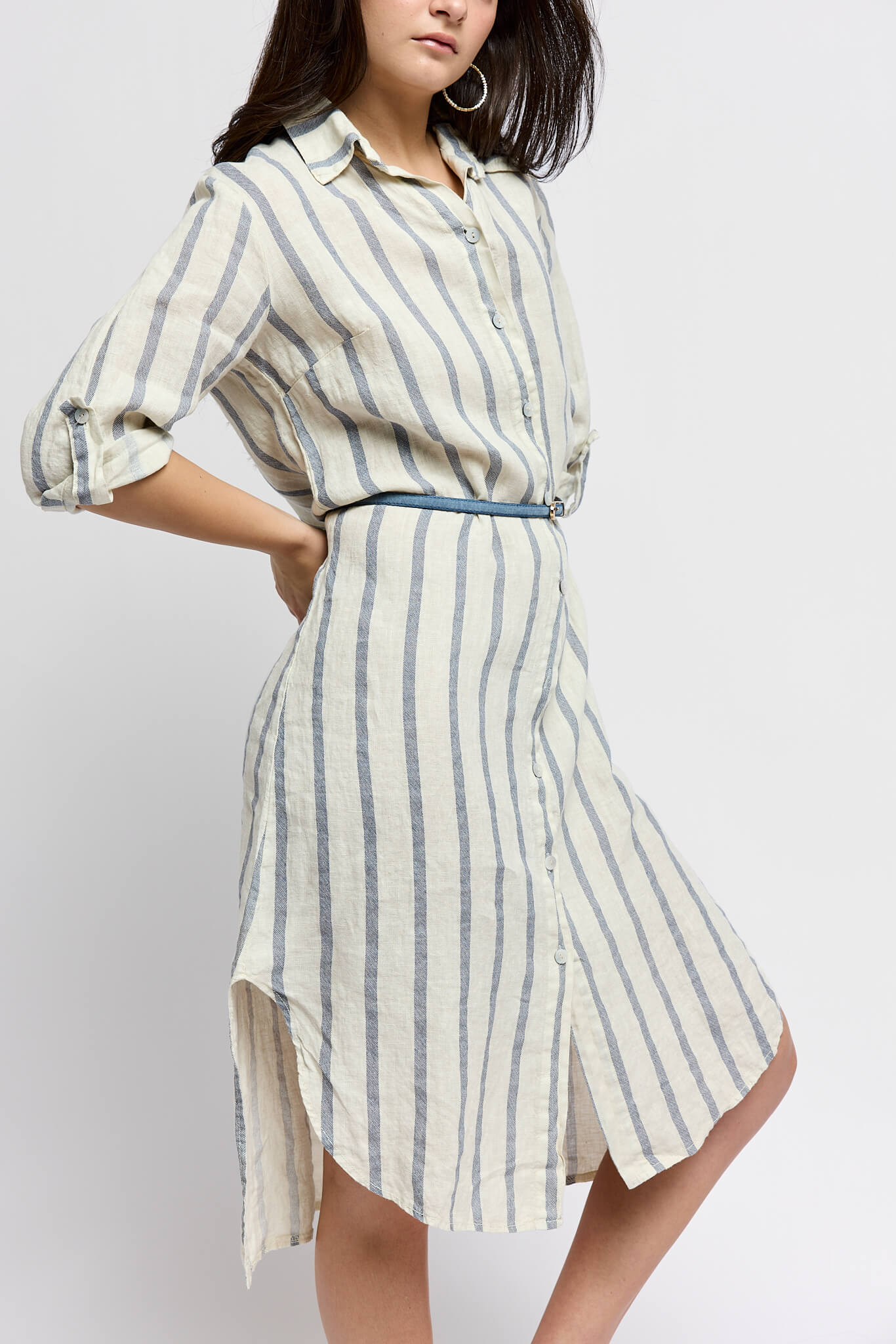 Womens long striped italian linen tunic
