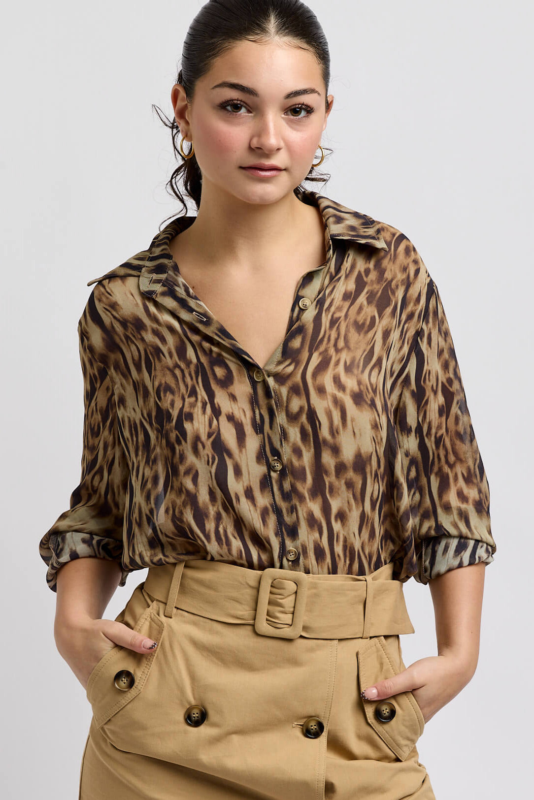 Womens animal print buttonup top