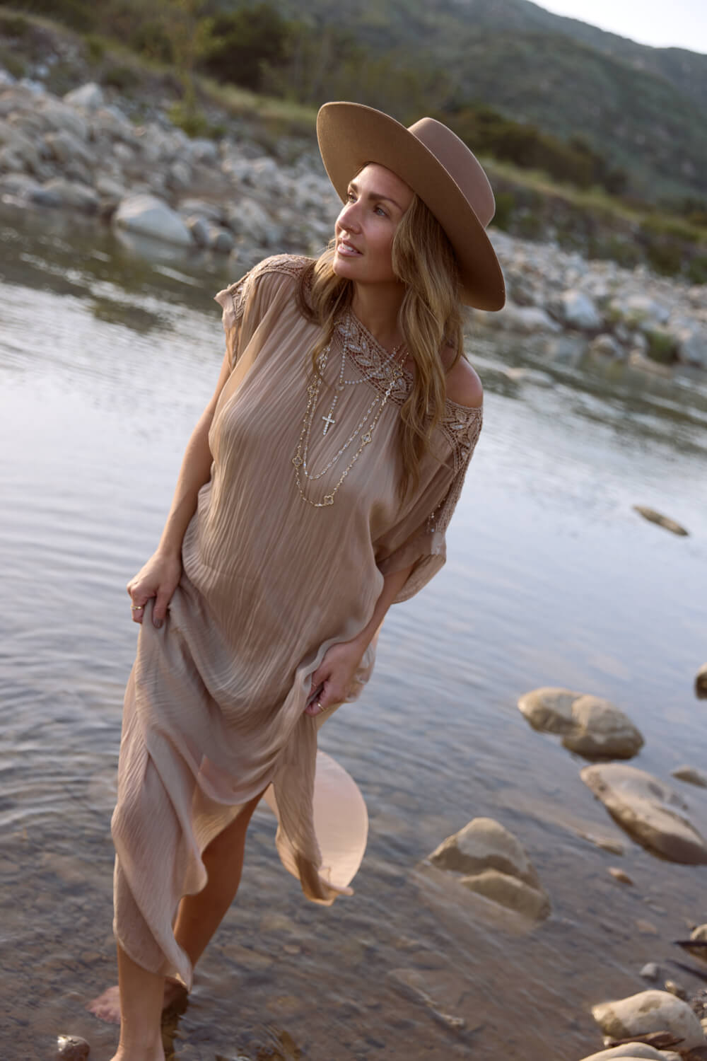Brown silk maxi dress