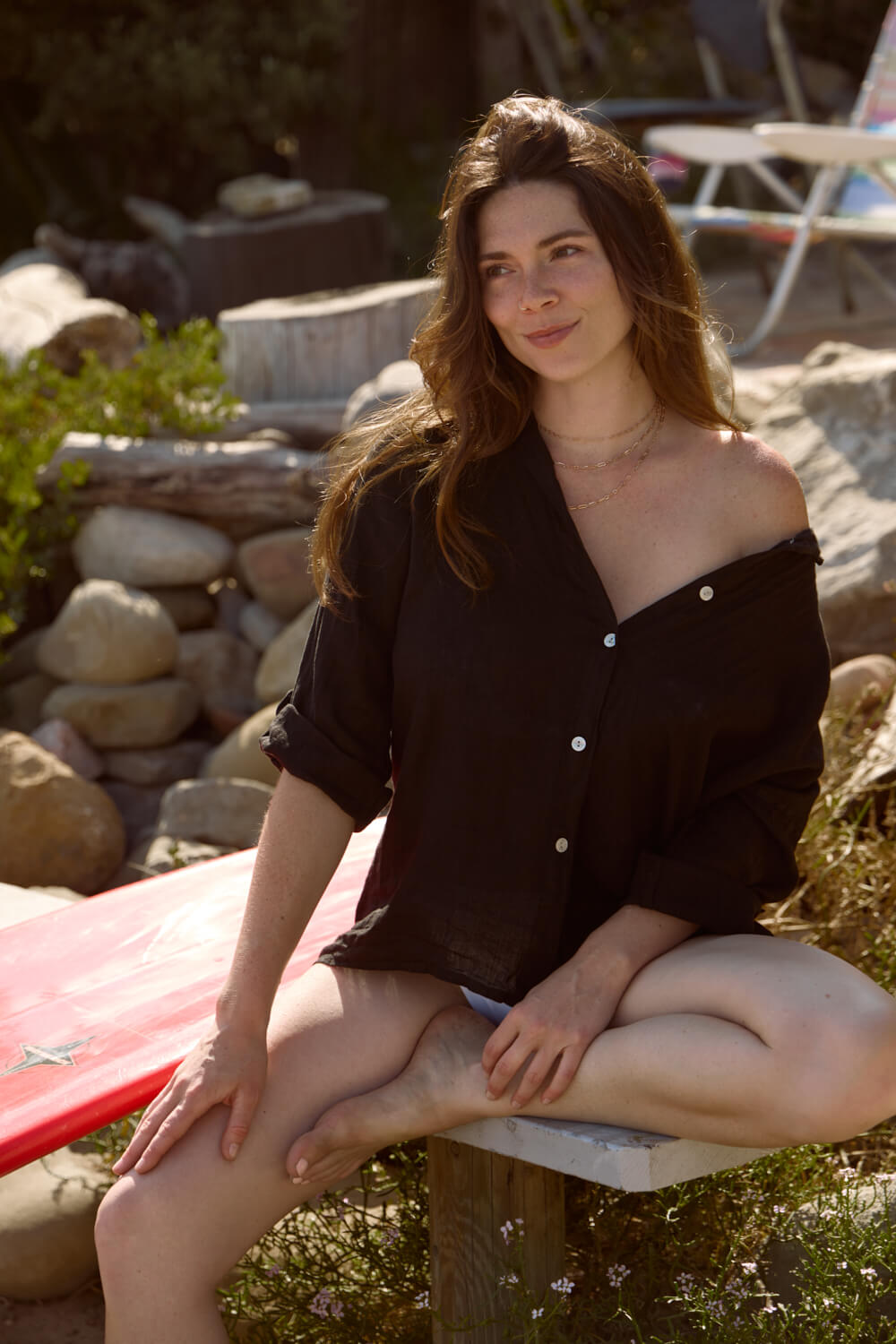 Womens black linen shirt