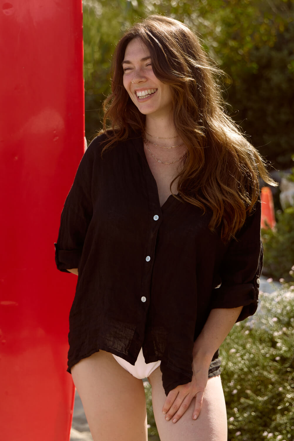 Womens linen buttondown top