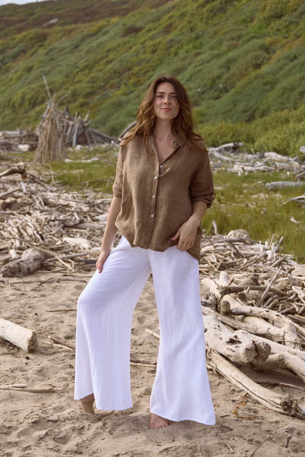 Womens linen wide leg pant