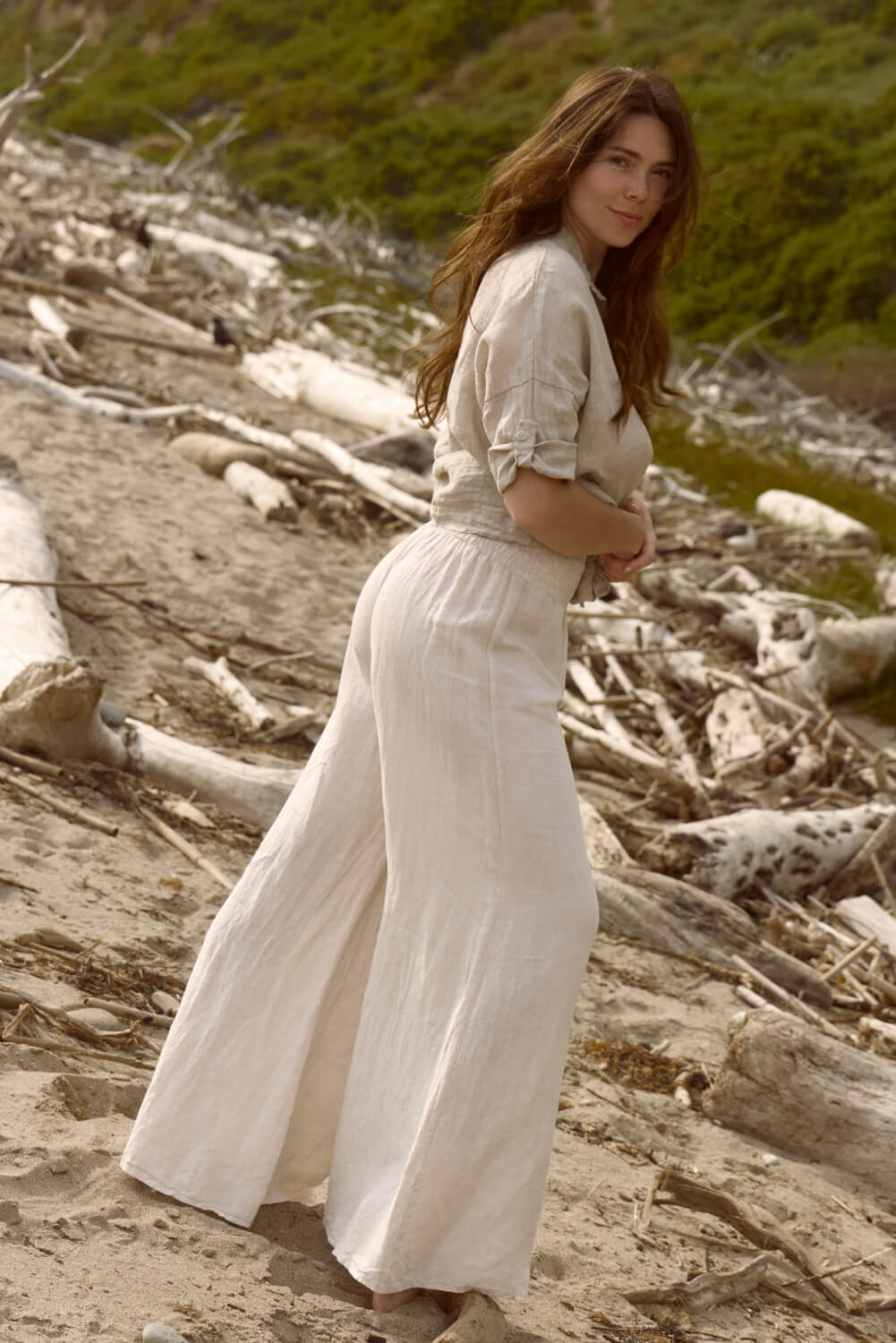 Womens linen wide leg pant