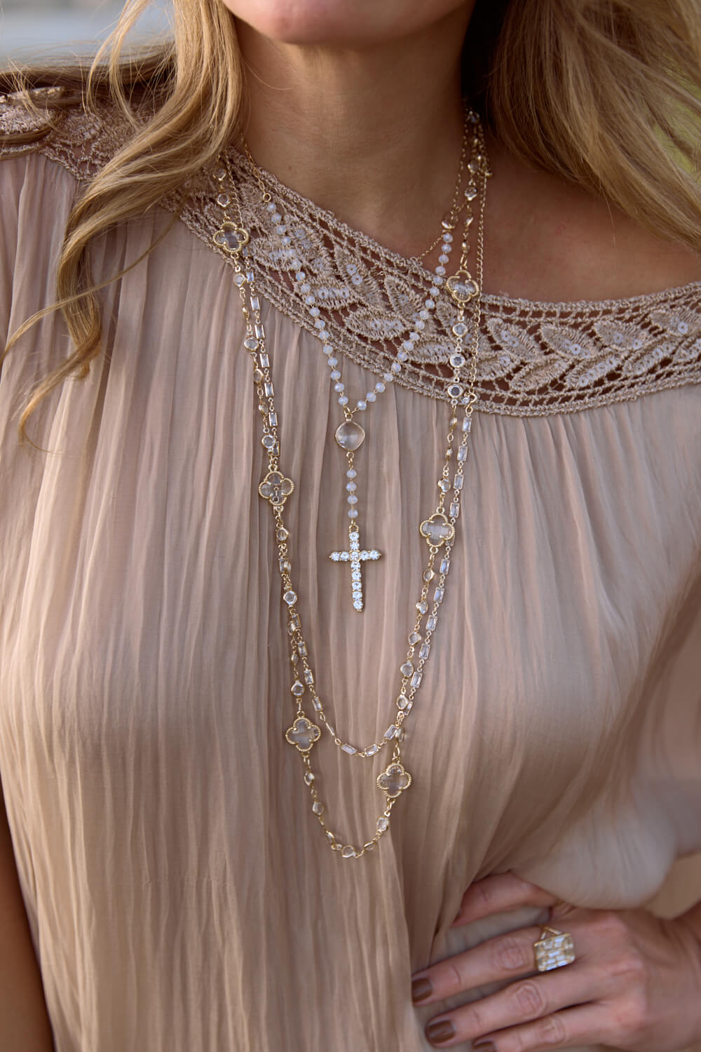 Women's silk maxi dress with lace detailing