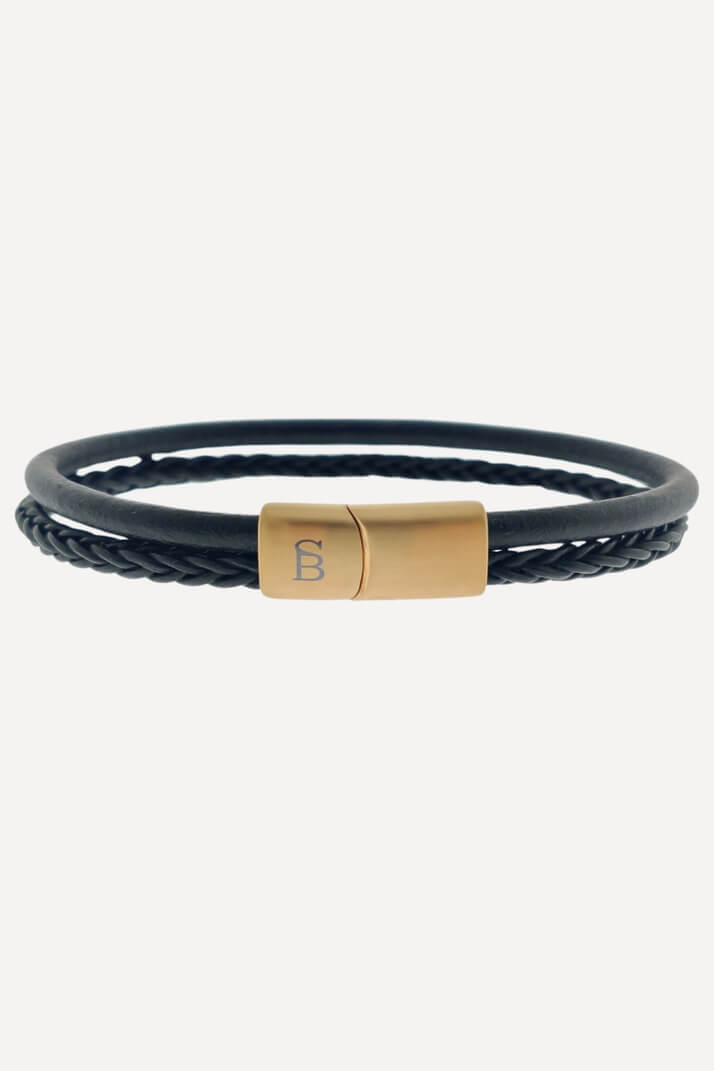 gold denby leather black bracelet. Formal Men's leather bracelet. Steel & Barnett men’s jewelry. Steel & Barnett bracelets for men. Steel & Barnett men’s bracelets. Steel & Barnett leather bracelets. Steel & Barnett stone bracelet. Steel & Barnett Gold Luke Landon Leather Bracelet. Steel & Barnett Silver Derby Leather Bracelet. Steel & Barnett Stones Colourful Bracelet. Steel & Barnett Silver Riley Leather Bracelet. Elegant men’s jewelry. Simple men’s jewelry. Well made men’s jewelry. Classic jewelry