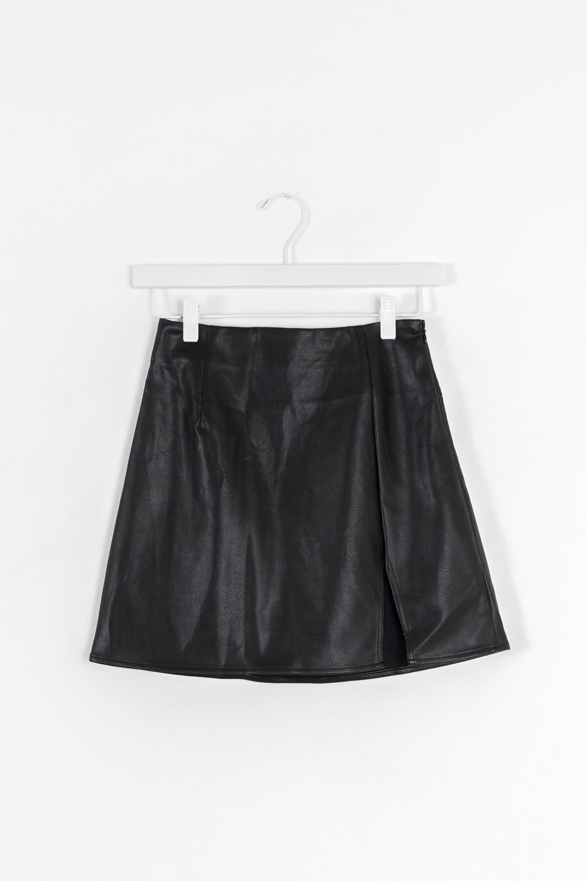Black vegan leather mini skirt