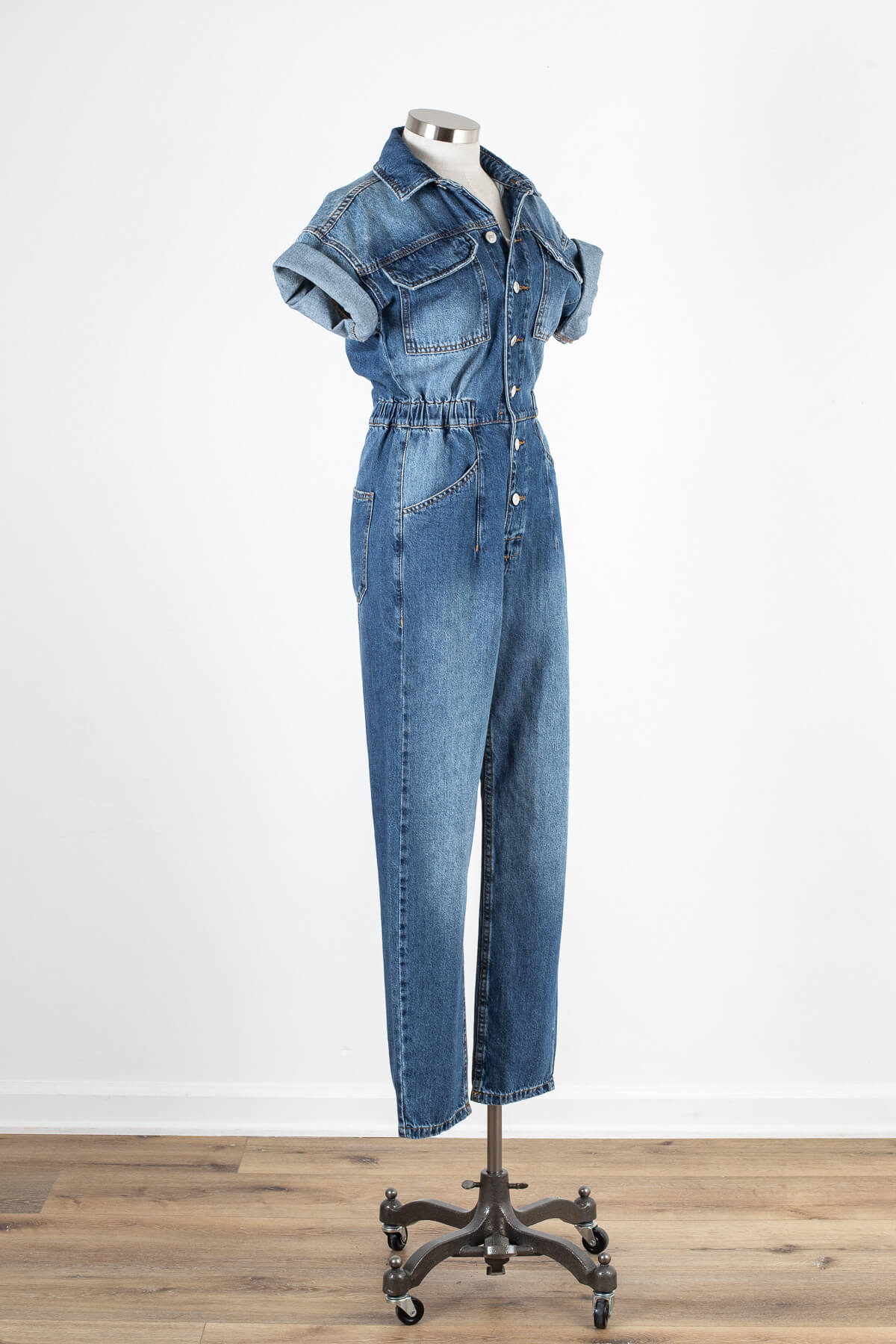 Women's straight leg button up jean jumpsuit | Kariella
