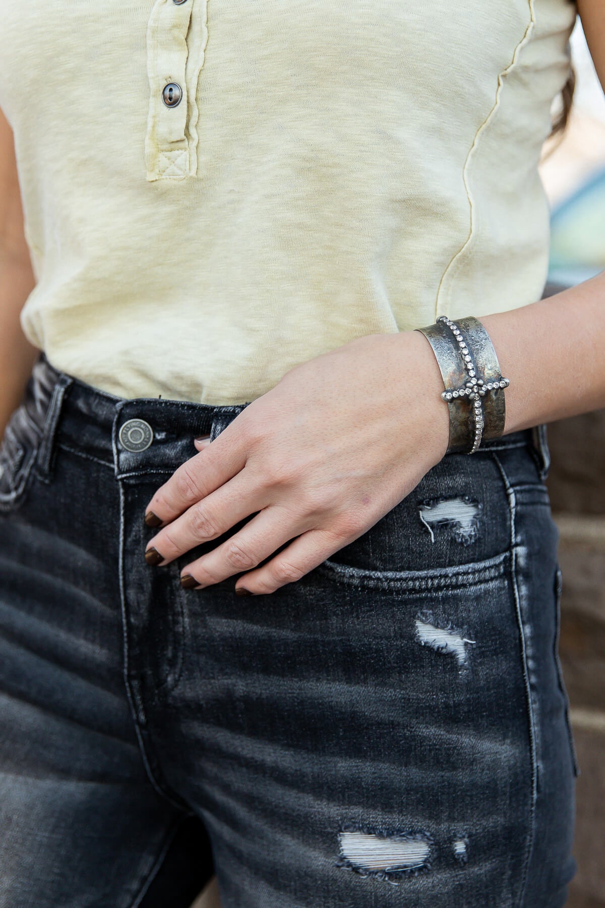 zircon gemstone and brass cuff by mikal winn