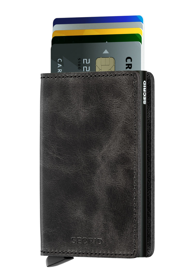 black vintage leather slim wallet