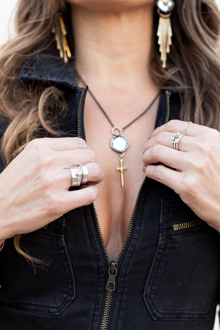 Crystal With Sword Charm Necklace - Kariella