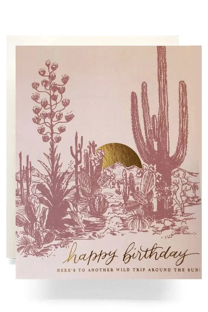 Antiquaria cactus sunset happy birthday card