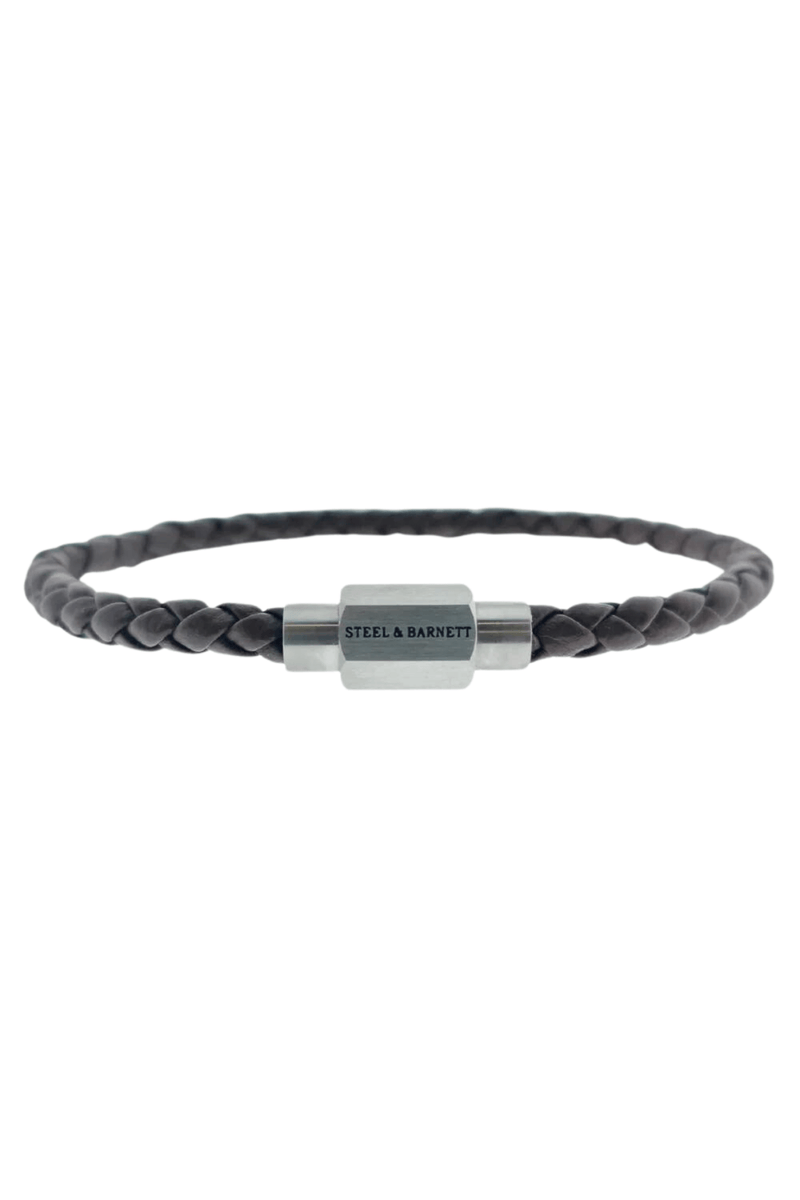 brown and silver mens bracelet