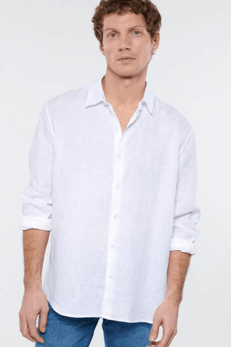 Mavi Mens Long Sleeve Linen Buttonup White