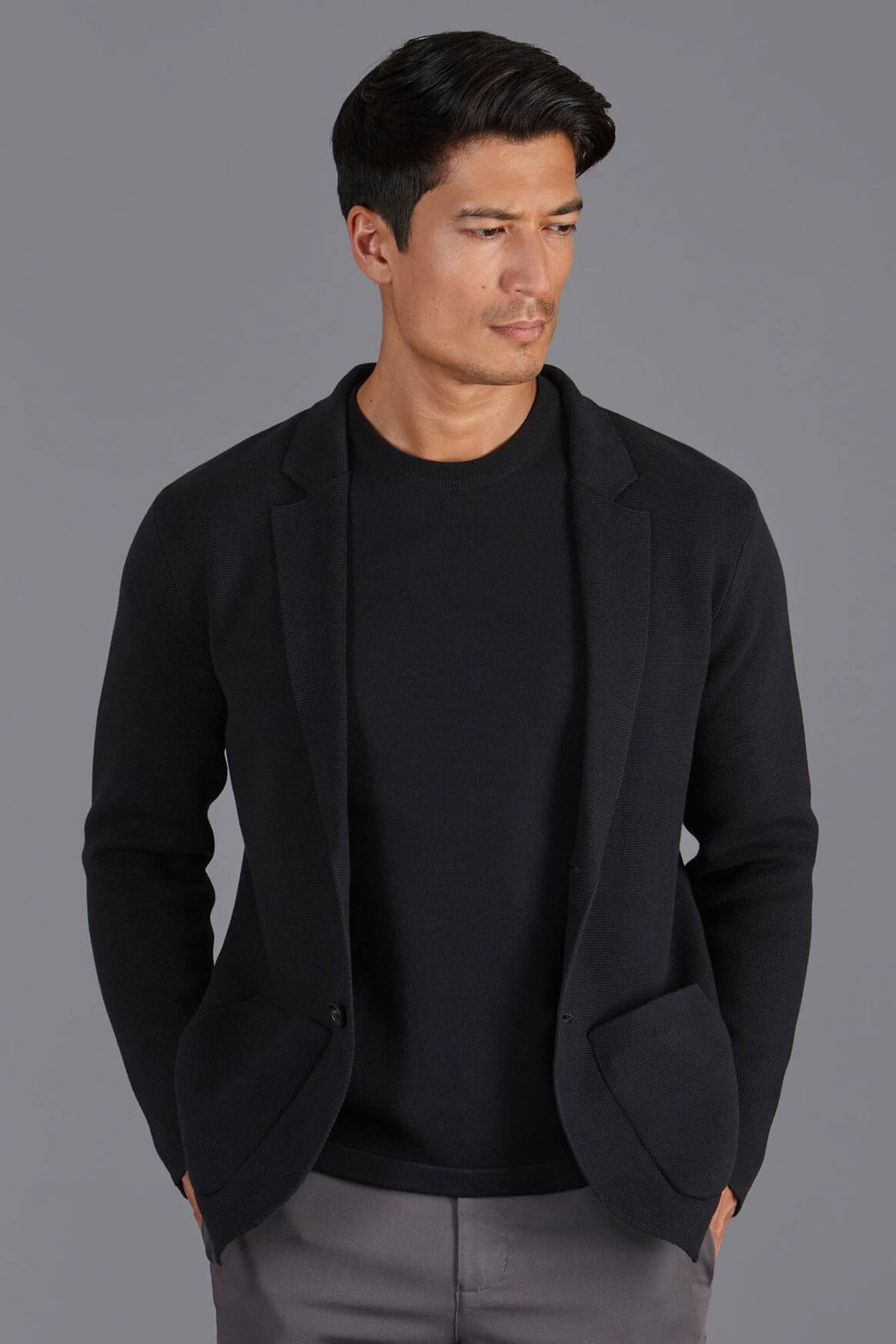 paul james deconstructed knitted blazer in black