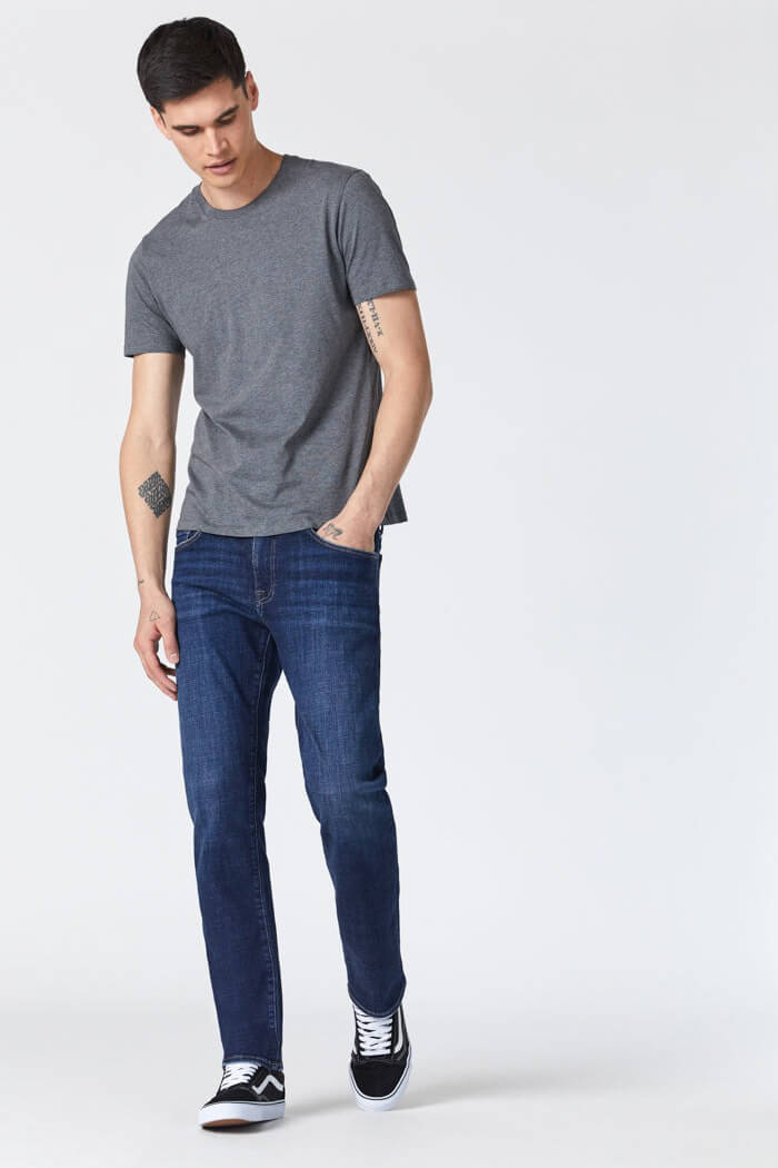 mens dark blue jeans with stretch