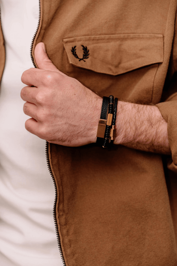 Leather and Gold Mens Braceles