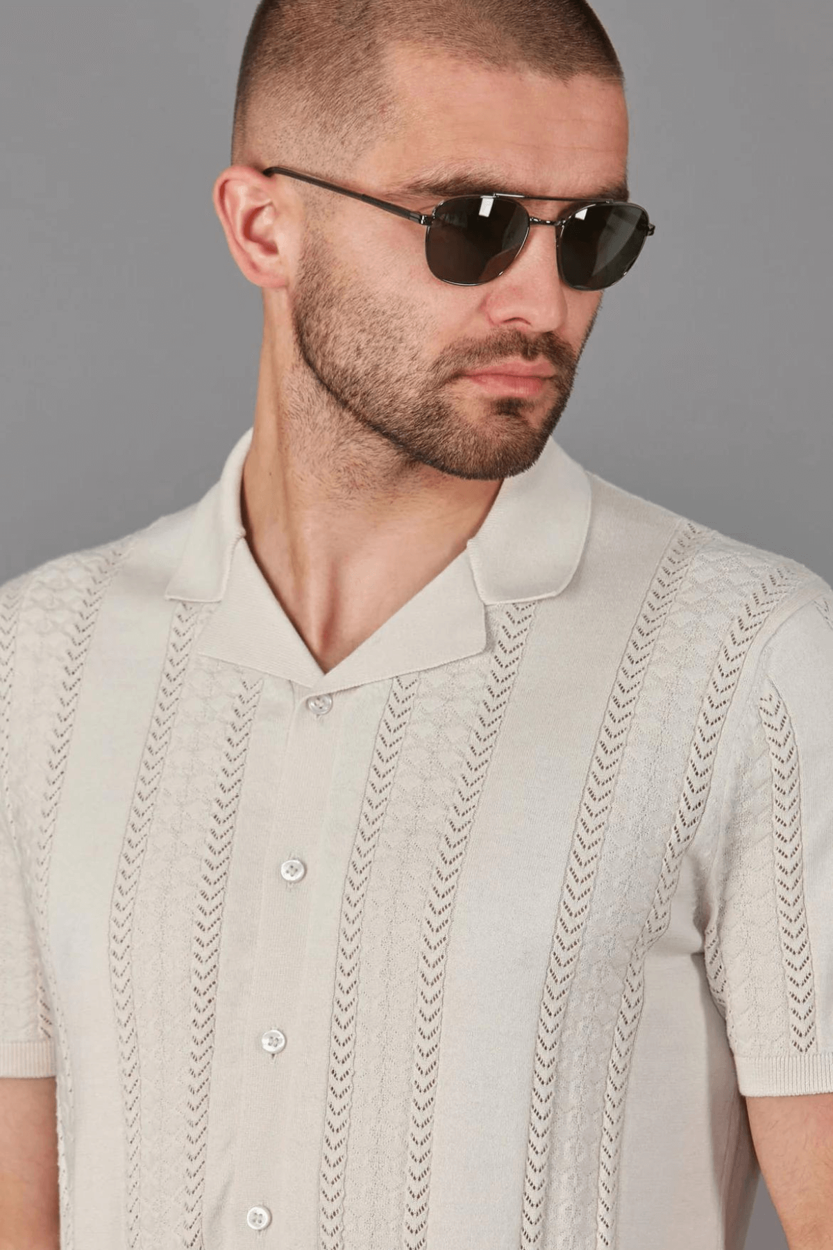 Paul James Knit Cuban Collar Shirt Ecru