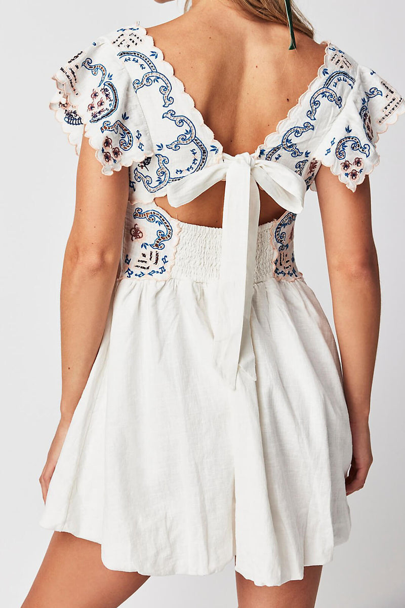 scalloped embroidered linen dress