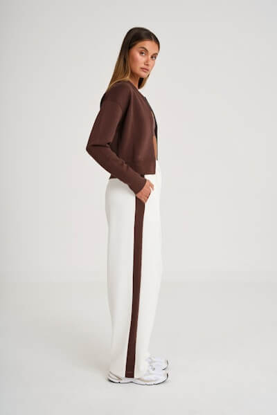 ALLFENIX Soft Luxury Contrast Wide Leg Track Pant in espresso
