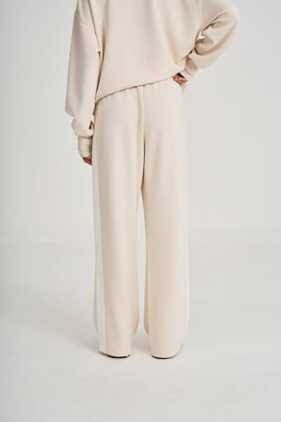 ALLFENIX Soft Luxury Contrast Wide Leg Track Pant in stone