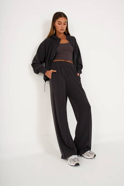 ALLFENIX Soft Luxury Wide Leg Track Pant in charcoal