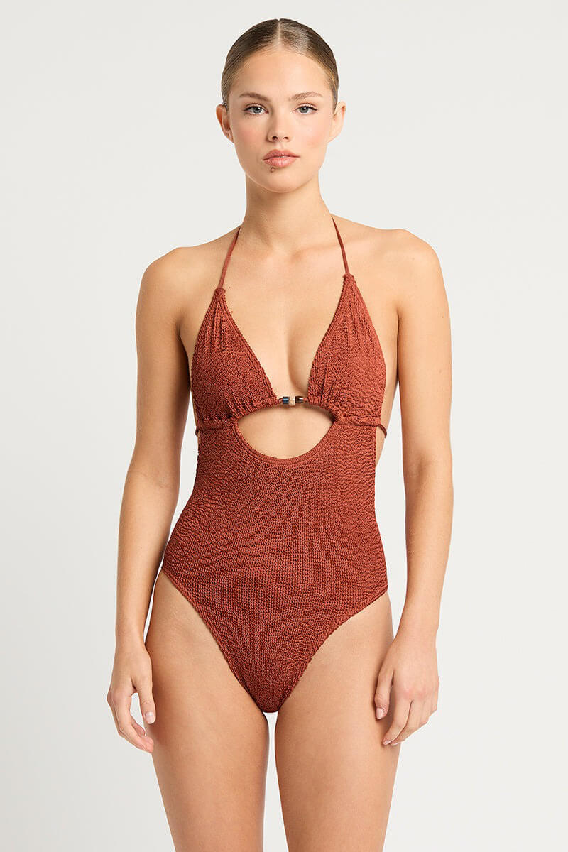 Bond Eye beaded fowler one piece in bronze shimmer