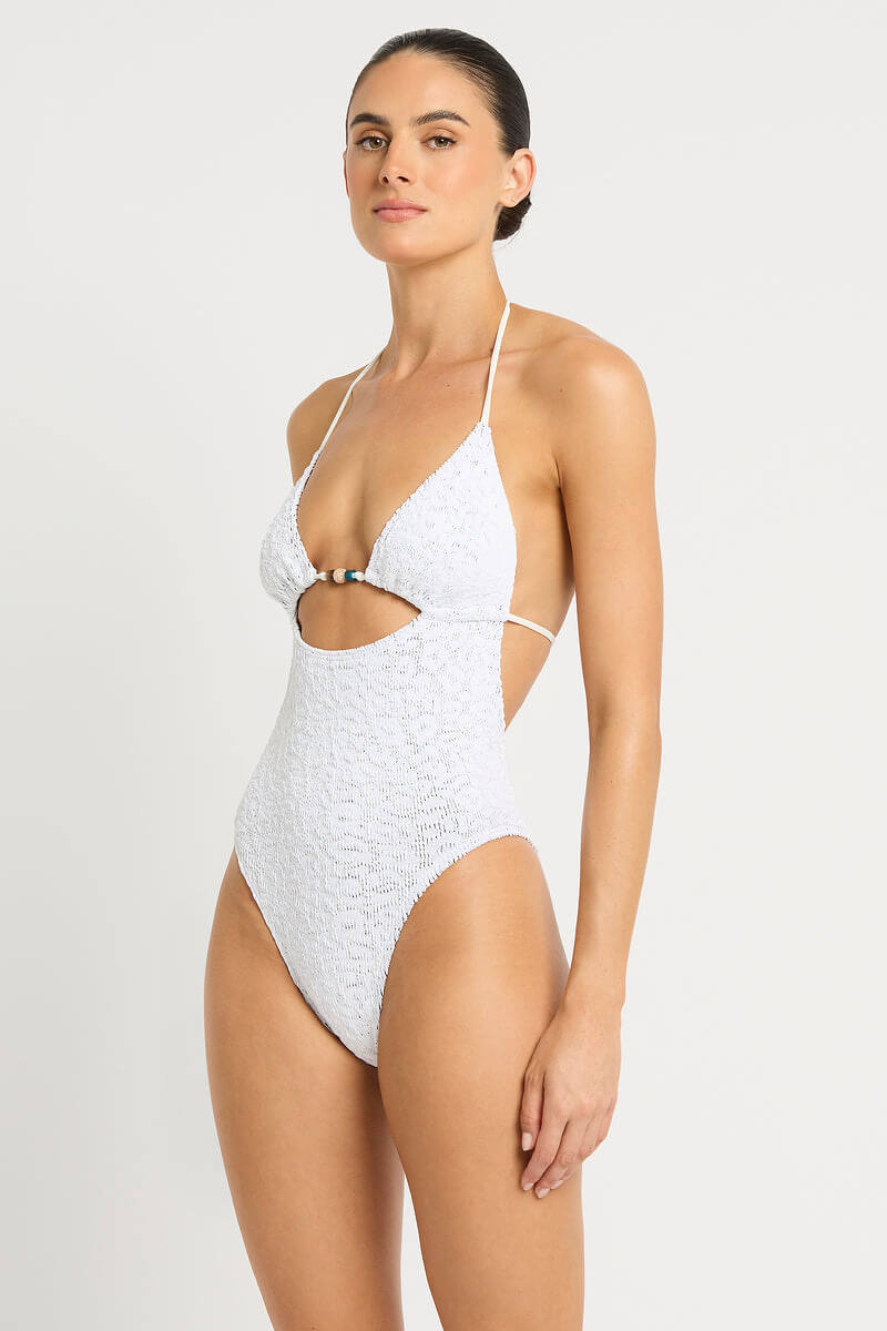 Bond Eye Beaded Fowler One Piece in optic white leopard