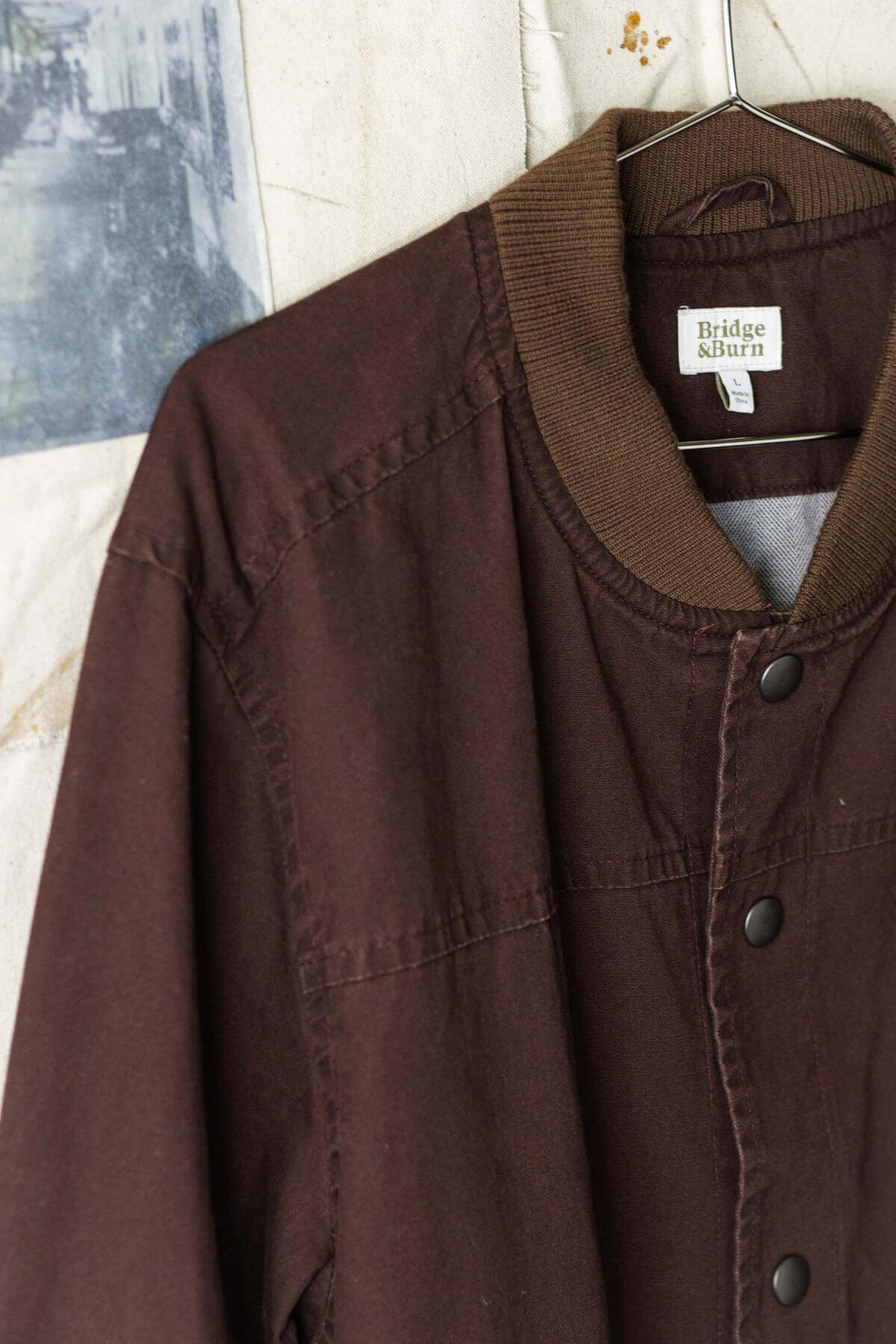 Bridge and Burn Austen Varsity Jacket in mahogany canvas