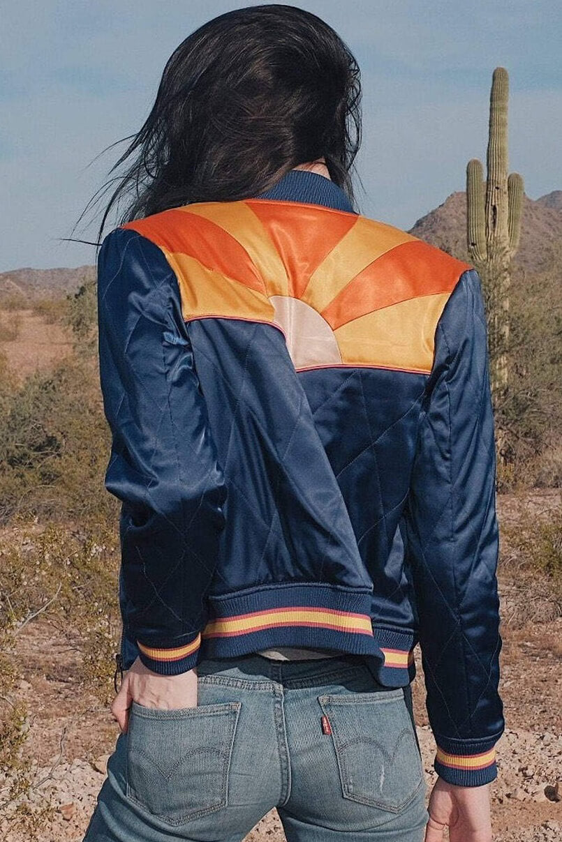  Classic Rock Couture Rising Sun Bomber Jacket in navy